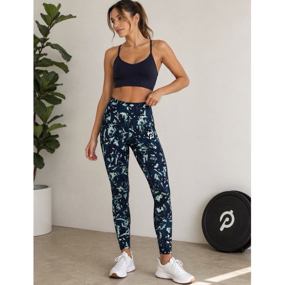 Peloton Leggings XS Blue Green Abstract High Rise Pocket Workout Yoga